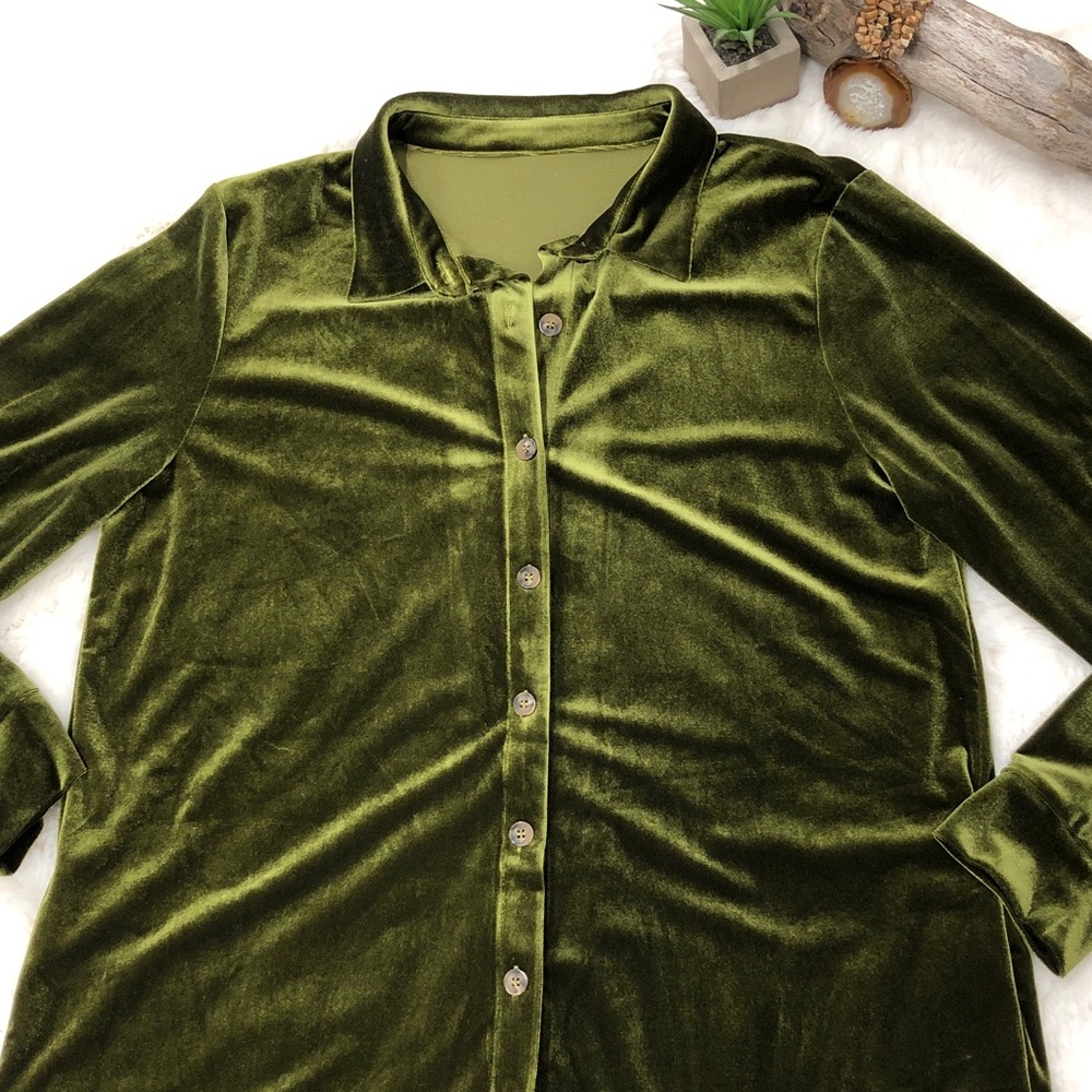 Green Velvet Velour Holiday Festive Tunic Dress - Picture 2 of 6